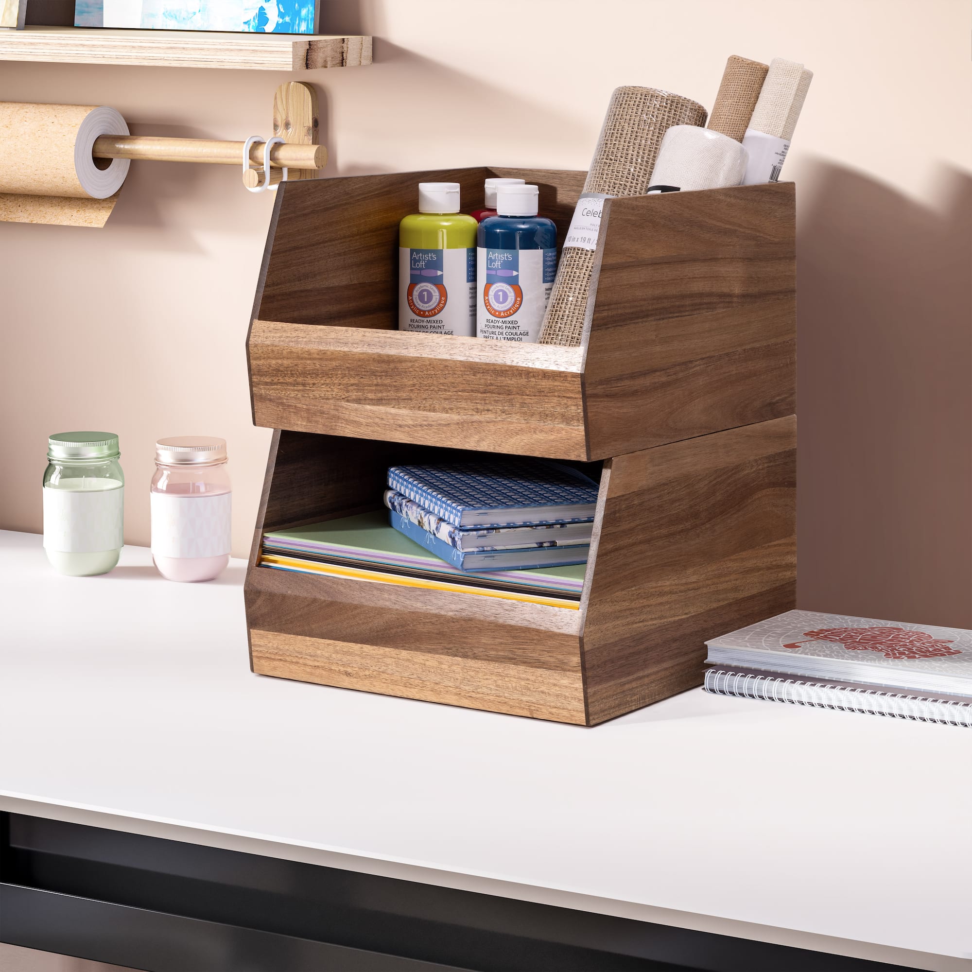 Seville Classics Large Acacia Wood Stacking Tray